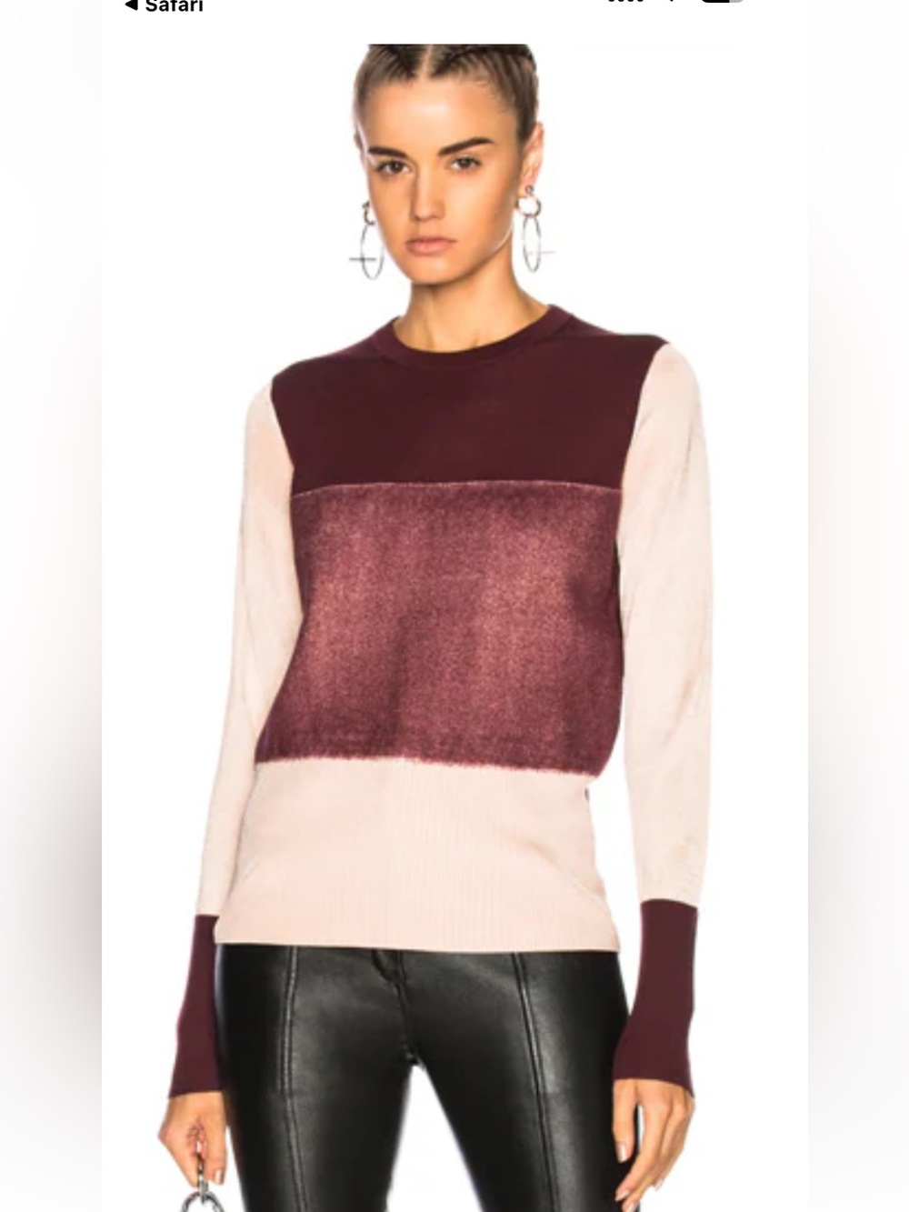 Rag&bone women’s 100% wool Colorblock Crewneck Sweater in Blush & Burgundy. L
